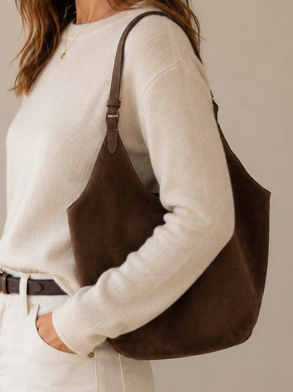 Made in Italy Genuine Suede Hobo Tote Bag - Picture 1 of 15